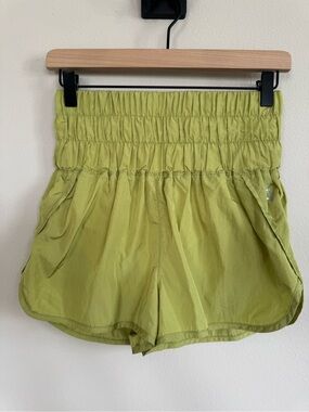 FP Movement The Way Home Shorts Lime Green Smocked Waist Running Activewear S